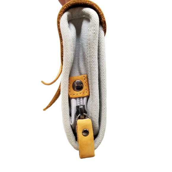 DPark Twofold Multifunctional Phone Digital Storage Bag Grey Canvas Tan Leather - Picture 5 of 9